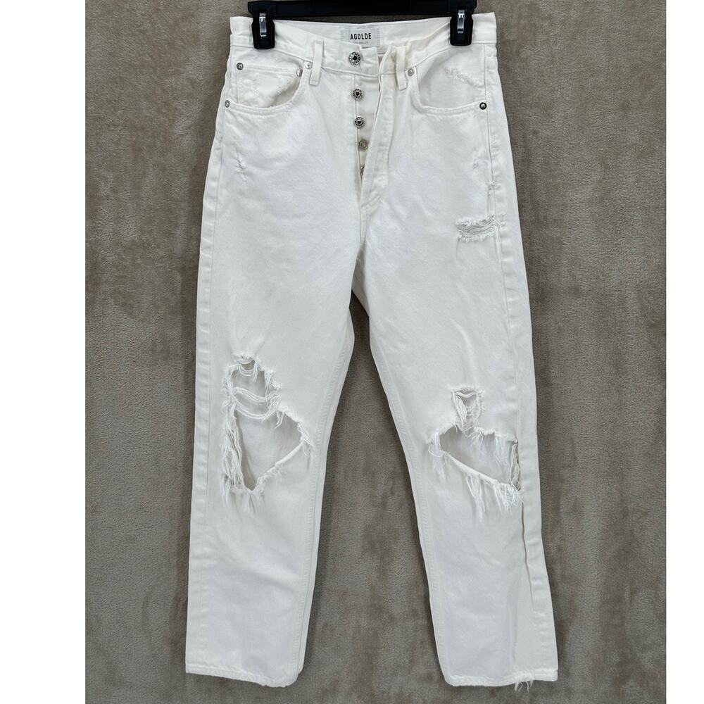 Agolde Jeans Womens 25 White Out 90s Fit Button Fly Destroyed 100% Cotton Summer
